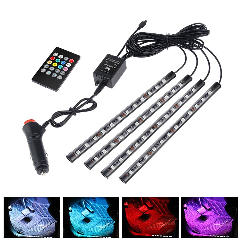 Niscarda LED Car Foot Light Ambient Lamp With Remote Control Multiple Modes Automotive Interior Decorative Lights