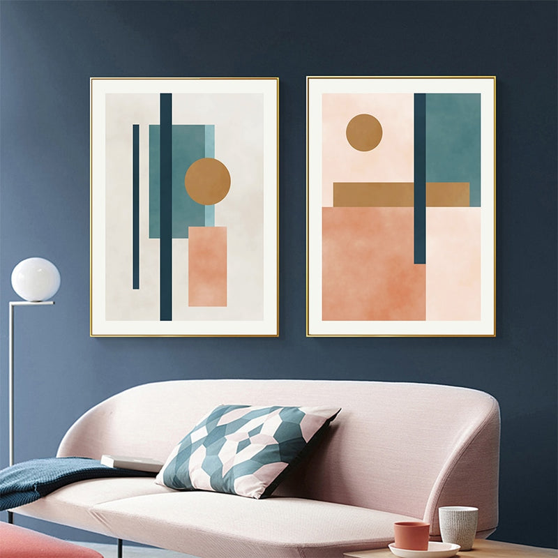 Modern Abstract Watercolor Beige Pink Blue Geometric Canvas Painting Wall Art Posters Prints Picture Living Room Home Decoration