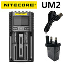 100% Original Nitecore UM4 UM2 USB QC Batterieladegerät Intelligente Schaltung Global Insurance Li-Ion AA AAA 18650 21700 26650