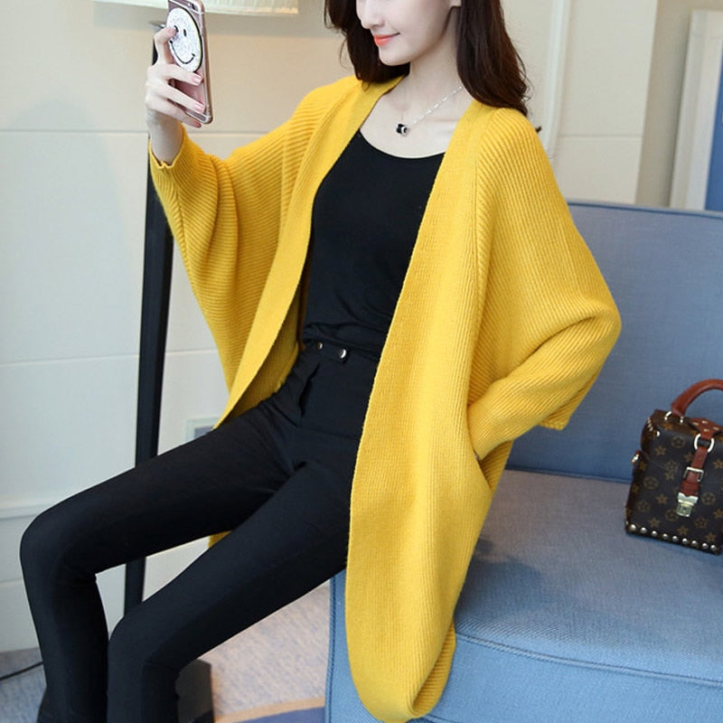 2020 Long Cardigan Women Sweater Autumn Winter Bat Sleeve Knitted Sweater Femme Jacket Loose Ladies Sweaters Cardigans New