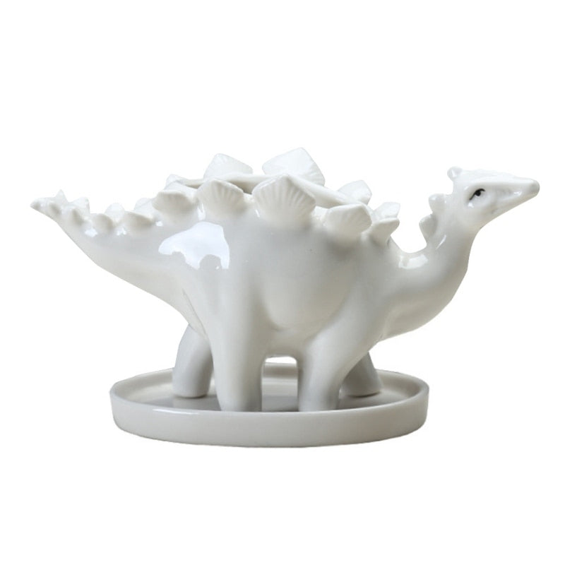 Creative Ceramic Stegosaurus Flower Pot Succulent Garden Desktop Decoration With Tray Creative Dinosaur Flower Planter Pot