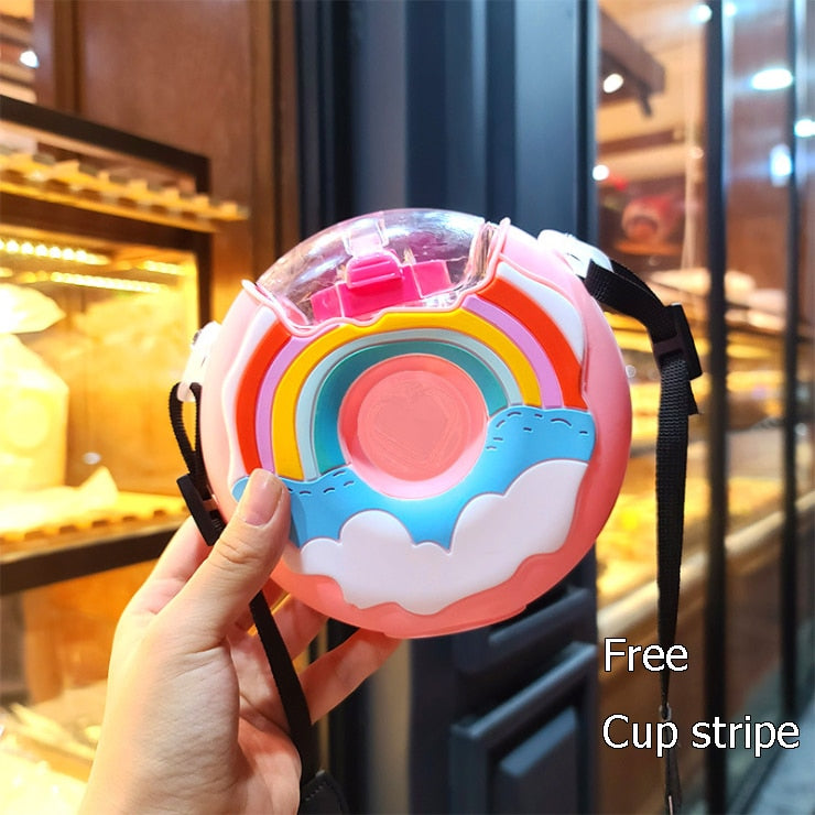 Hot Summer Cute Donut Ice Cream Water Bottle With Straw Creative Square Watermelon Cup Portable Leakproof Tritan Bottle BPA Free