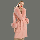 2020 Wool Coat Women Pied De Poule Natural Fox Fur Collar Cashmere Wool Blends Long Outerwear Ladies Streetwear