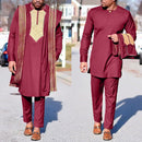 H&amp;D Afrikanischer Agbada-Anzug für Männer, bestickte Roben, Dashiki-Hemd, Hose, 3-teiliges Set, Boubou Africain Homme, Musulman-Ensembles