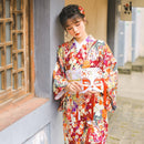 Kimono japonés tradicional rojo oscuro Yukata sensación ropa con Obi Halloween Cosplay niñas vestido