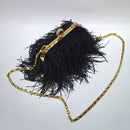 Designer Ostrich Fur Feather Wallet Clutch Bag Women Clutch Diamond Knuckle Rings Dinner Evening Bag Chain Purses Party XA531H