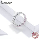 Bamoer S925 Sterling Silver Pink Wreath Finger Ring for Women Birthday Valentine&