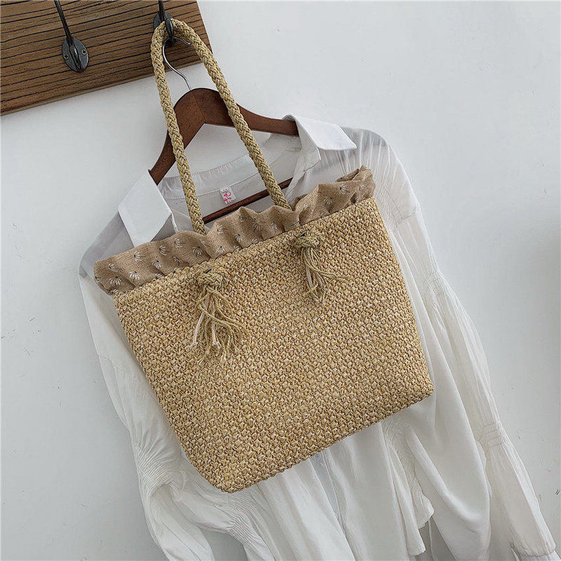 Fashion Rattan Woven Women Handbag Summer Beach Bag Large Capacity Tote Bag Handmade Knitted Straw Crossbody Bags for Women