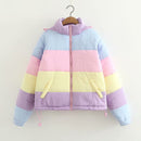 Winter verdicken Regenbogen Kontrast Frauen Daunenjacke lose gepolsterte Student Wintermantel Frauen warm College Parka weiblich