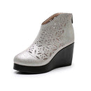 GKTINOO Mode Strass Gaze Sandalen Sommer Neue Mesh Stiefel Echtes Leder Damenschuhe Hohle Stiefel High Heels Wedges