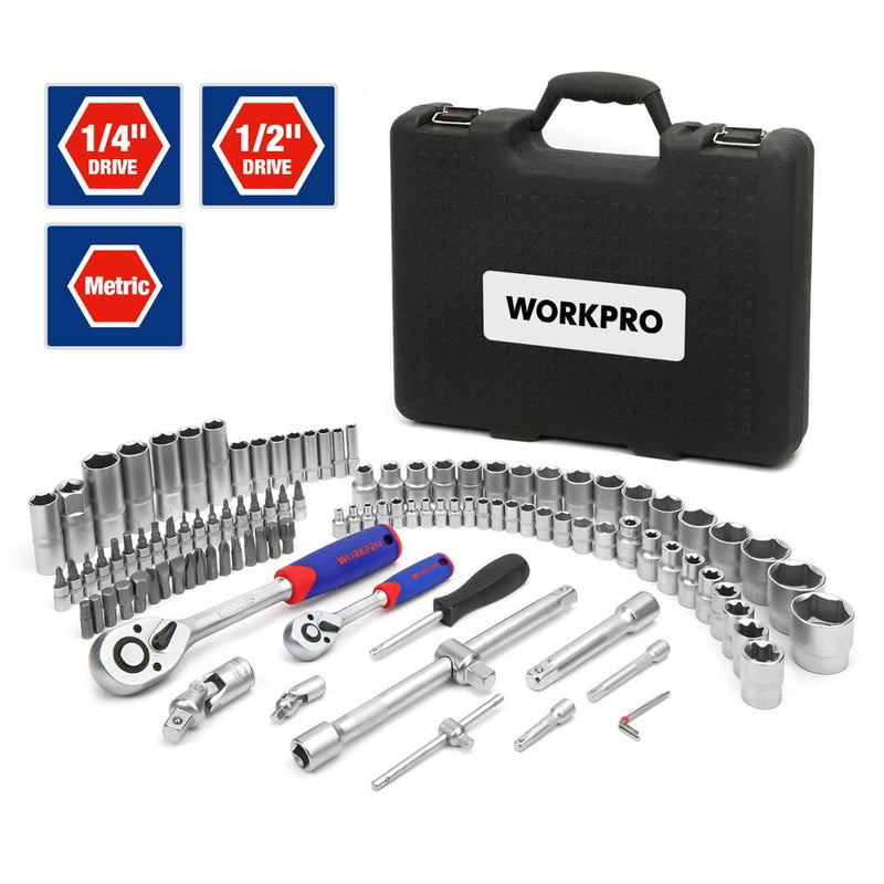 WORKPRO 108PC Car Repair Tool Set Auto Repair Tool Kits Sockets Set Bit Set Ratchet Spanners Wrench