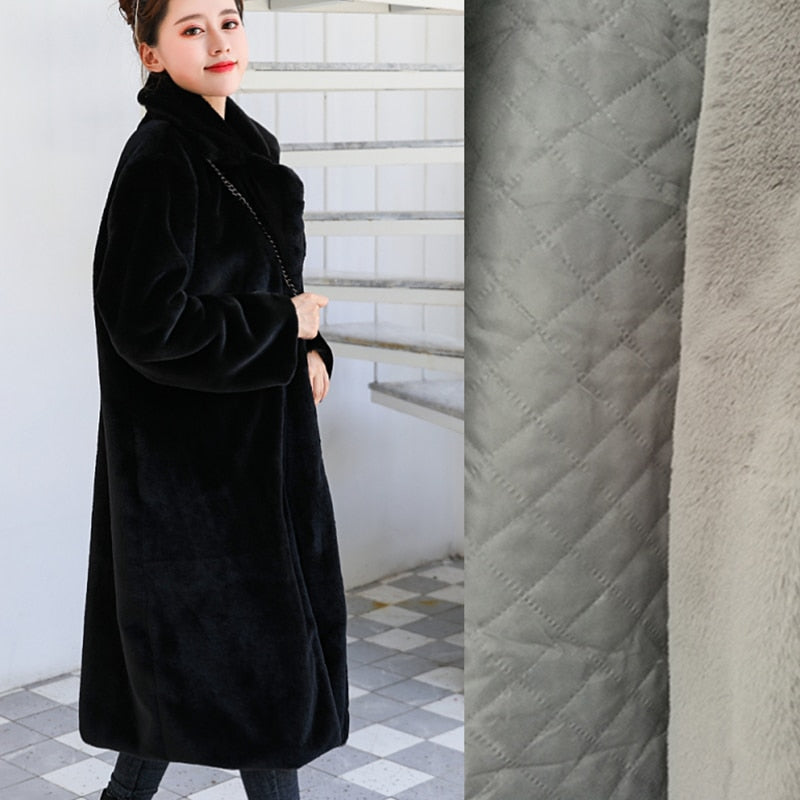 Winter Women High Quality Faux Rabbit Fur Coat Luxury Long Fur Coat Loose Lapel OverCoat Thick Warm Plus Size Female Plush Coats