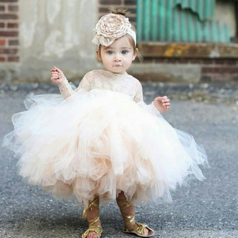 Champagne tul bebé recién nacido niñas vestido de bautismo 1er cumpleaños recién nacido princesa vestido de bautizo traje bebé niña Vestidos de fiesta