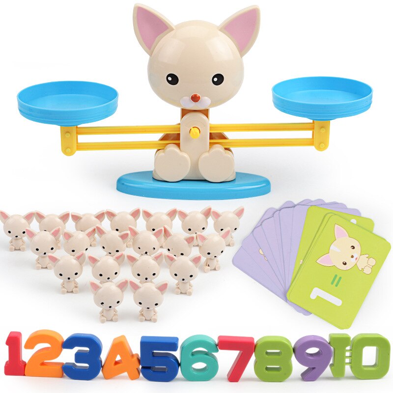 Montessori Math Match Game Board Toys Monkey Puppy Balancing Scale Number Balance Games Baby Learning Toy Animal Action Figures
