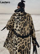 Lautaro invierno largo estampado de leopardo cálido mullido piel sintética gabardina para mujer manga larga doble botonadura moda europea 2021