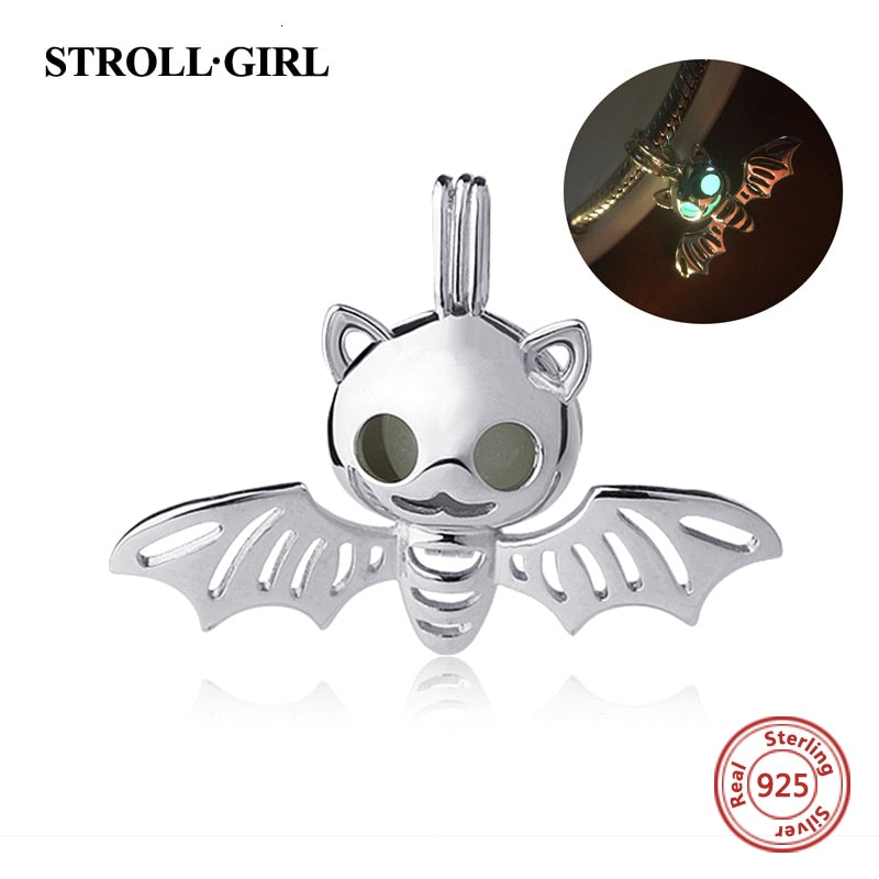 925 Sterling Silber Zubehör Leuchtende Fledermaus Halsketten Leuchtende Tier Anhänger Ketten Für Frauen 2022 Halloween Edlen Schmuck Geschenk