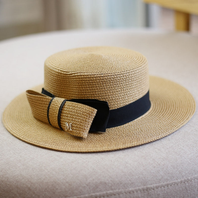 Summer Women Boater Beach Hat Female Casual Panama Hat Lady Ribbon Classic Bowknot Flat Sun Hat Women Fedoras Travel