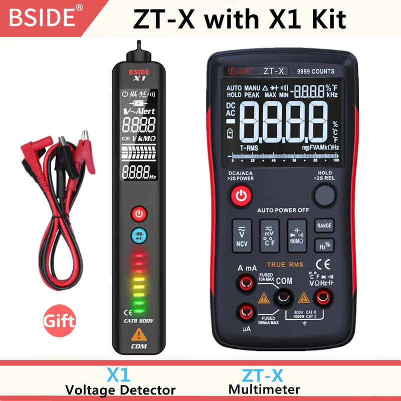 BSIDE ZT-X Echteffektiv-Digitalmultimeter 3-zeiliges Dreifach-Display 9999 Zählwerte AC/DC-Spannung Temperatur-Kapazitäts-Tester DMM ZT301