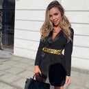 Winter neue Frauen dünner Mantel Blazer schwarz Langarm tiefer V-Ausschnitt einzelne Schnalle Gürtel Anzug Jacke weiblich 2021 Mode Party Mantel