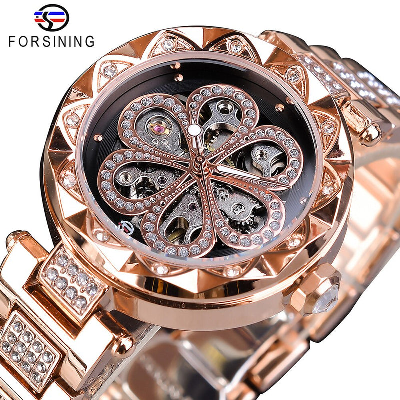 Forsining Mode Damenuhr Top Marke Diamant Damen Armbanduhr Automatische Machanical Uhren Wasserdichte Leuchtzeiger Uhr