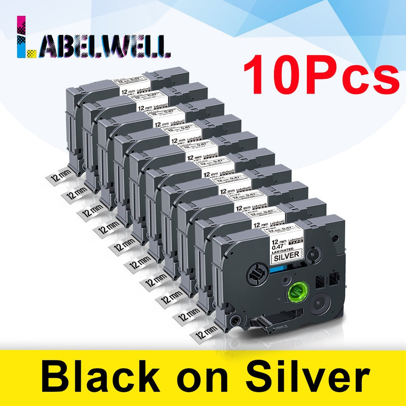 Labelwell 10pcs laminated Compatible for label tape 231 131 6/9/12mm Black on white tape 431 531 631 131 221 211 Printer Ribbon