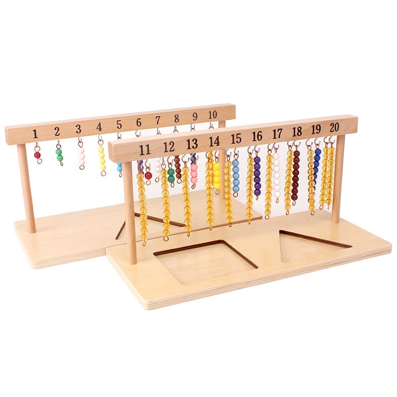 Juguetes Montessori para enseñanza de matemáticas, números digitales 1-20, colgador y cuentas de colores, escaleras para diez tableros, juguetes de entrenamiento escolar preescolar