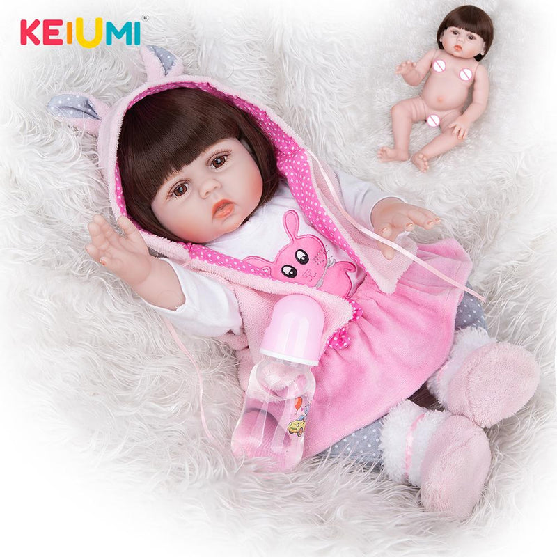 Nuevo estilo KEIUMI cuerpo completo Silicione Girl Reborn Baby Dolls 48 CM realista niño Boneca Bebe juguetes muñeca niños regalos de cumpleaños