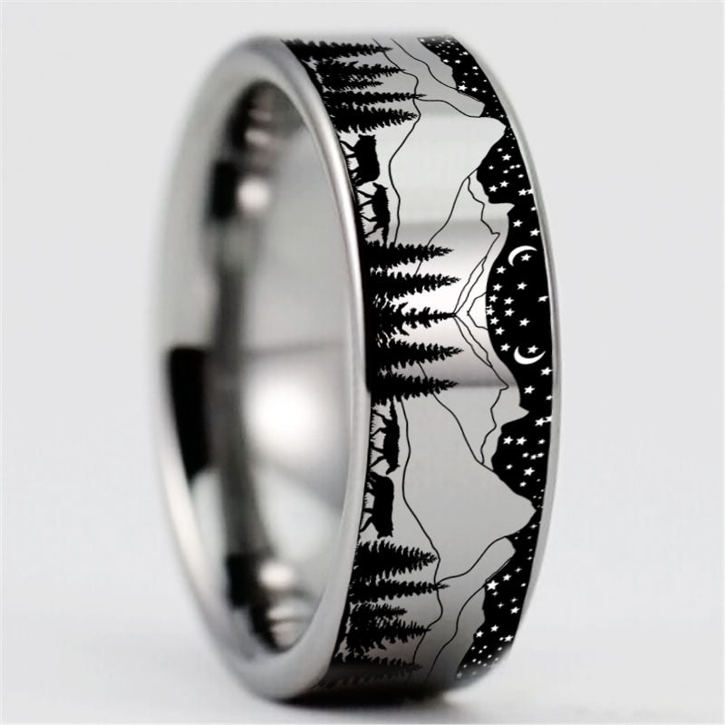 Anniversary Gift Wolf in Night Forest View Rings For Women Men&