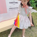 Humor Bär Sommer neue ärmellose süße Mädchen Kleid Kleinkind Kind Prinzessin Party Kleid Druck zurück Schleife Baby Kinderkleidung