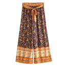 New Bohemian Geraffte Elastische Slash Neck Blumendruck Pullover Shirt Braun 2019 Frauen Tide Bow Elastische Taille Hosen 2 Stück Set