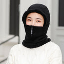 1pcs Women Winter Knitted Hat New Add Fur Lined Warm Winter Hats For Women With Zipper Keep Face And Ear Warmer Balaclava Cap