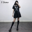 Y Demo Japanese Preppy Style Uniform Skirt Set Woman Bow Shirt A-Line Skirt Suit Harajuku Techwear