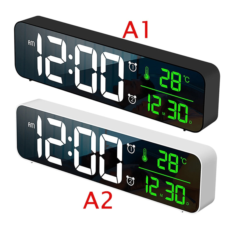 LED Digital Alarm Clocks With Snooze Digital Temp Time Music Dual Clock With USB Charger Large Digit Display Brightness Dimmer