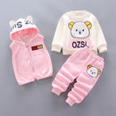 Winter Baby Girls Hooded Clothes Children Christmas Sets Vest+Coat+Pant 3 Pieces Boy Suits Cartoon Bear Garment For Kids 1-4 Age