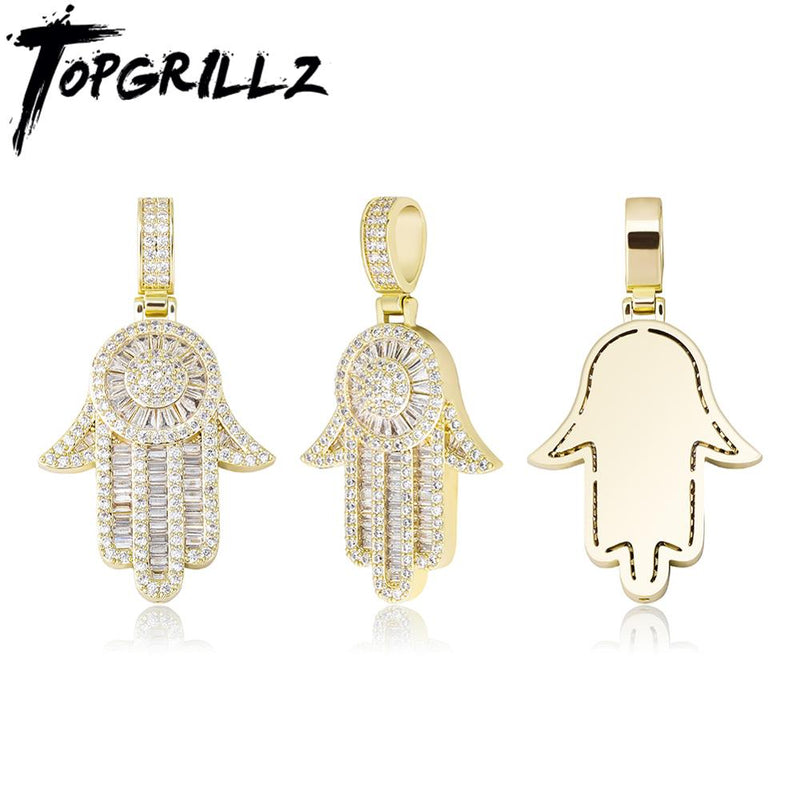 TOPGRILLZ 2020 New Hand Pendant Necklace With Tennis Chain Micro Pave Iced Out Cubic Zirconia Hip Hop Rock Fashion Jewelry Gift