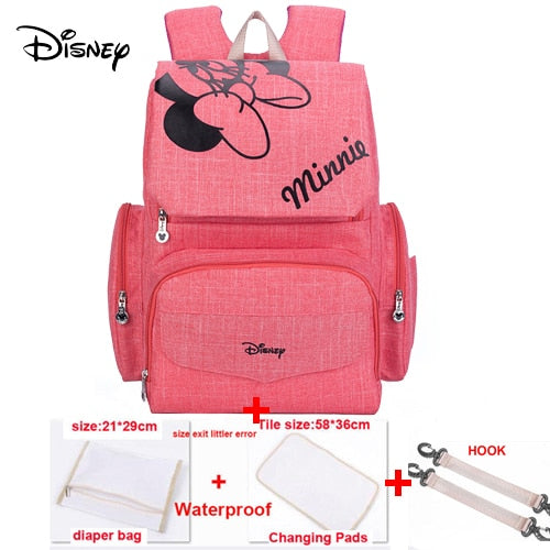 Bolsa de pañales de mamá de Disney, bolsa de lactancia para el cuidado del bebé, mochila de viaje de diseñador, bolsos rosas y grises de Mickey Minnie