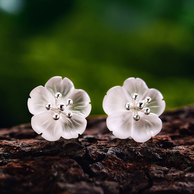 Lotus Fun Real 925 Sterling Silver Earrings Natural Crystal Gems Fine Jewelry Flower in the Rain Stud Earrings for Women Brincos