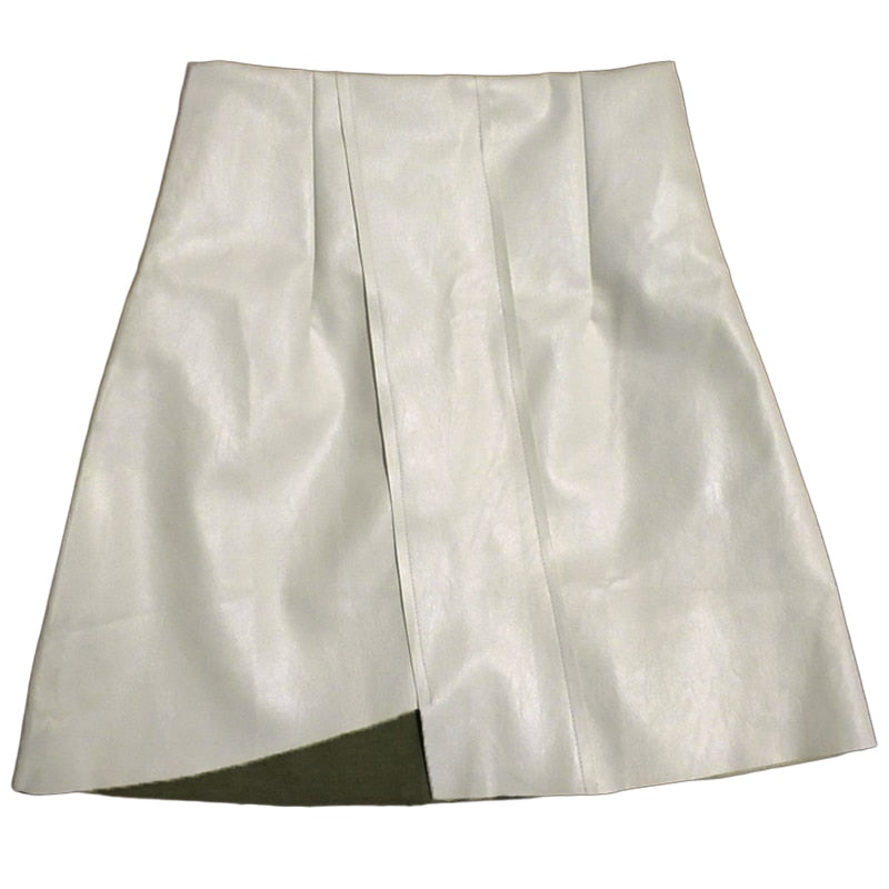 2020 nueva falda de cuero de verano para mujer, falda asimétrica corta de cintura alta en blanco y negro de cuero Pu, minifaldas para mujer, ropa femenina