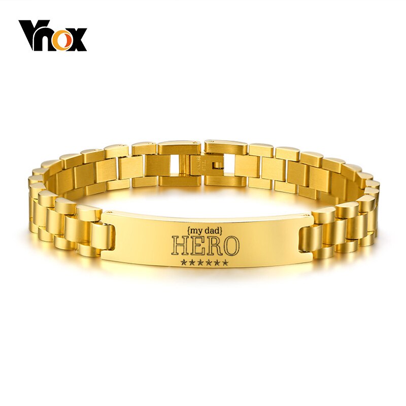 Vnox My Dad HERO Bracelets Personalized Quotes Men Bracelet Qualified Stainless Steel ID Bangle Father&