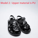 Meotina Plattform Wedges Sandalen Echtes Leder Schuhe mit mittelhohem Absatz T-Strap Round Toe Damenschuhe Schnalle Sandalen Sommer Schwarz Neu