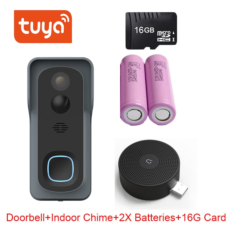Tuya Wireless WiFi 1080P Video Türklingel mit Batterie USB Chime Kompatibel mit Google und Alexa, Wasserdichte Türklingel Smart Life