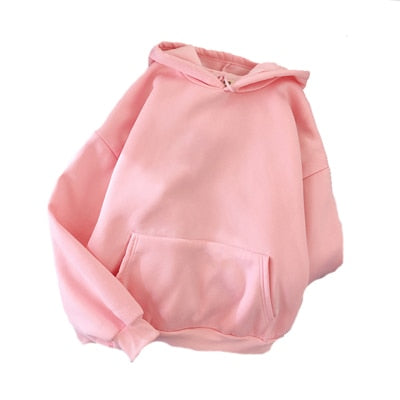 Harajuku Solid Color Women Hoodies Pullover Simple Style Loose Fit Spring Autum Fleece Hooded Sweatshirt Pocket Woman Tops