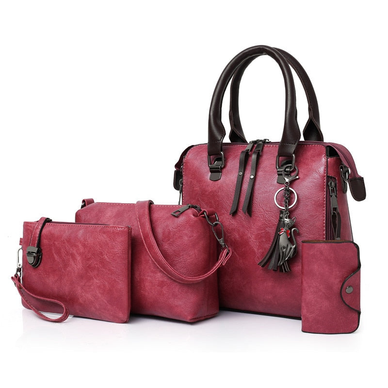 Nuevo 4 unids/set de bolsos de mano de alta calidad para mujer, bolsos de mensajero de hombro de cuero PU para mujer, bolsos compuestos, bolso de mano, bolsa femenina