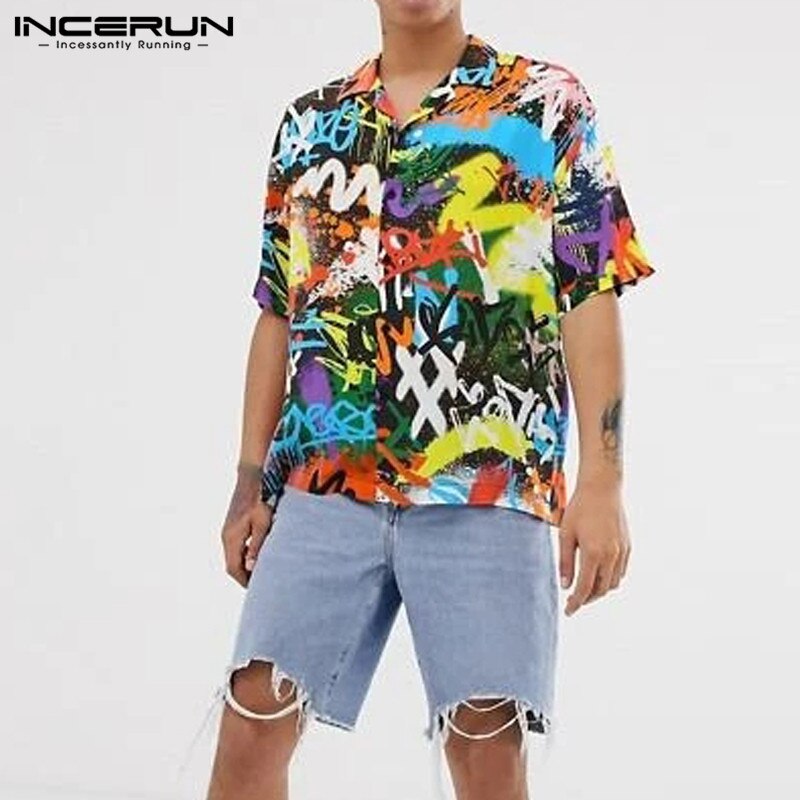 Sommer Männer Bedrucktes Hemd Kurzarm Umlegekragen Streetwear Chic Lose Herren Hawaiihemden 2022 Urlaub Camisa INCERUN