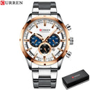 Reloj Curren para hombre, esfera azul, correa de acero inoxidable, fecha para hombre, relojes de negocios para hombre, relojes de pulsera impermeables de lujo para hombre