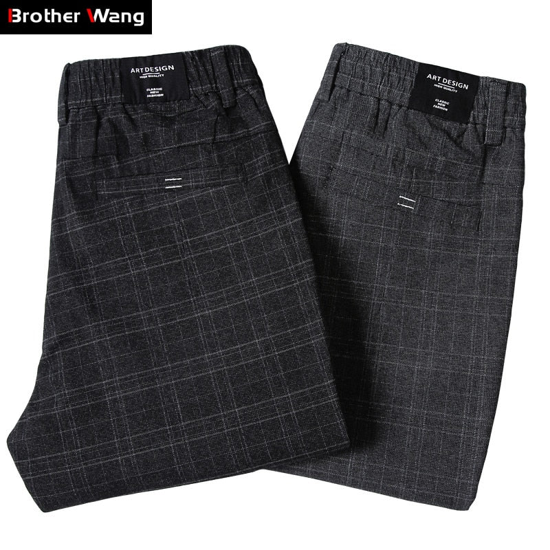 ¡Novedad de 2022! Pantalones informales a cuadros para hombre, pantalones elásticos de estilo clásico gris oscuro ajustados informales de negocios, ropa de marca para hombre