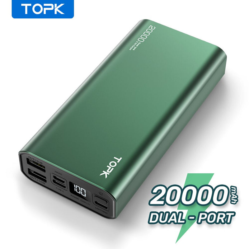 TOPK I2006P PD 20W Power Bank 20000mAh Carga portátil Poverbank Teléfono móvil Cargador de batería externo Powerbank 20000 mAh