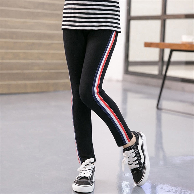 Girl Stretchy Pants Trousers Girl Leggings Pants Sports Stripe Leggings for Girls Kids Children Clothes Trousers 3 to 12 Years