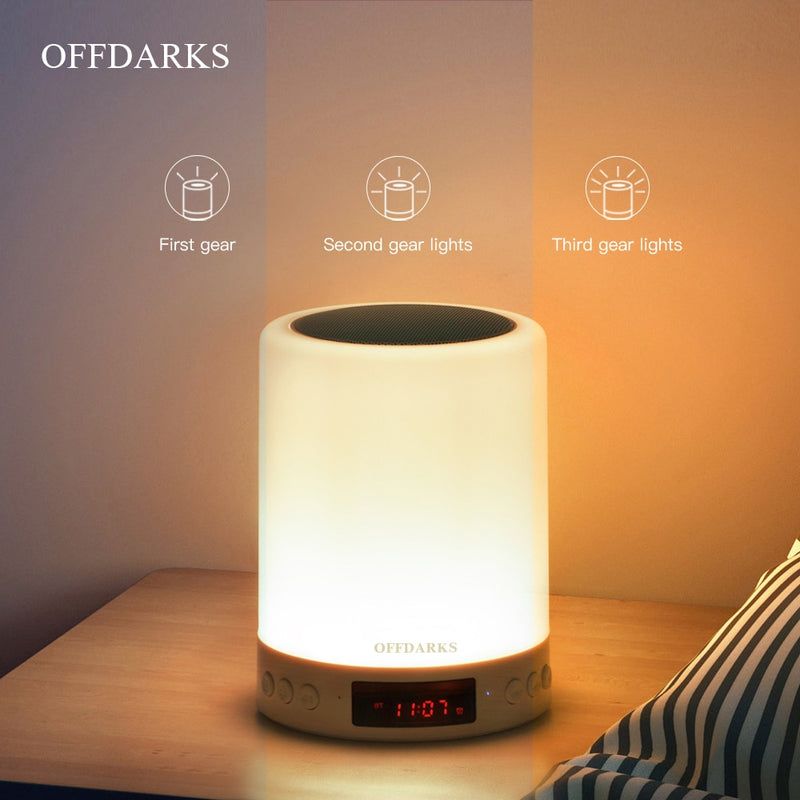 OFFDARKS Altavoz Bluetooth inteligente LED luz nocturna Control táctil carga USB portátil dormitorio infantil RGB lámpara de noche regulable