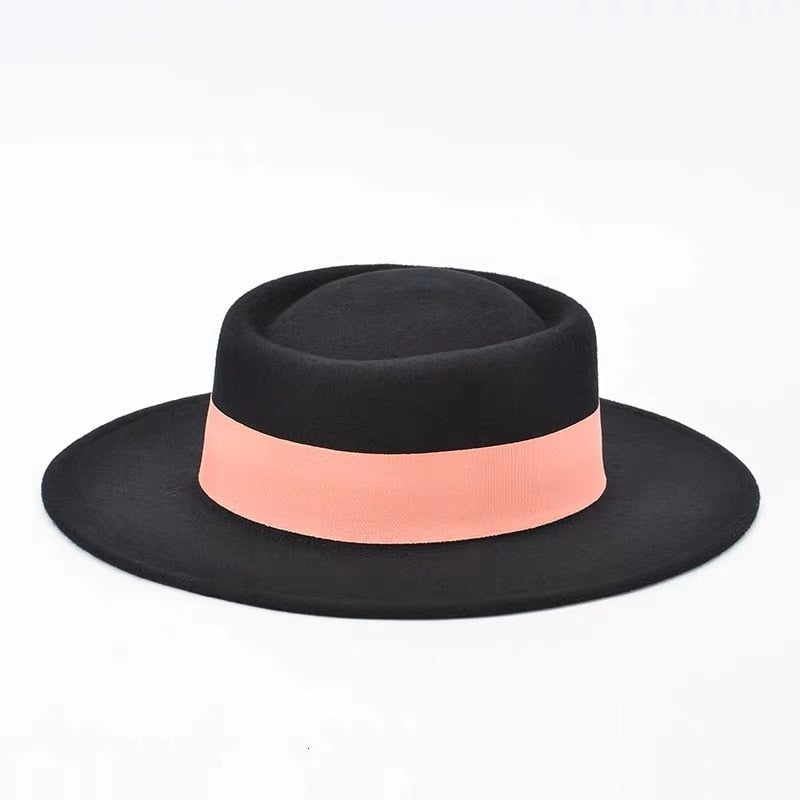 VRIGINER High Quality Autumn Winter Fedora Hat Woman Fashion Big Women 100% Wool Hat Flat Top Ladies Wide Brim Hat For Winter